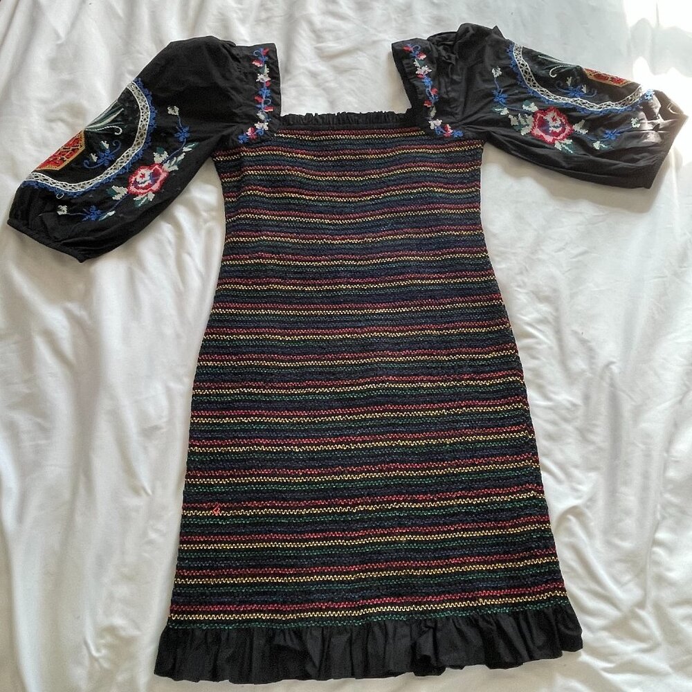 Never Fully Dressed Chi Chi Mini Dress Smocked Balloon Sleeve Black Womens L